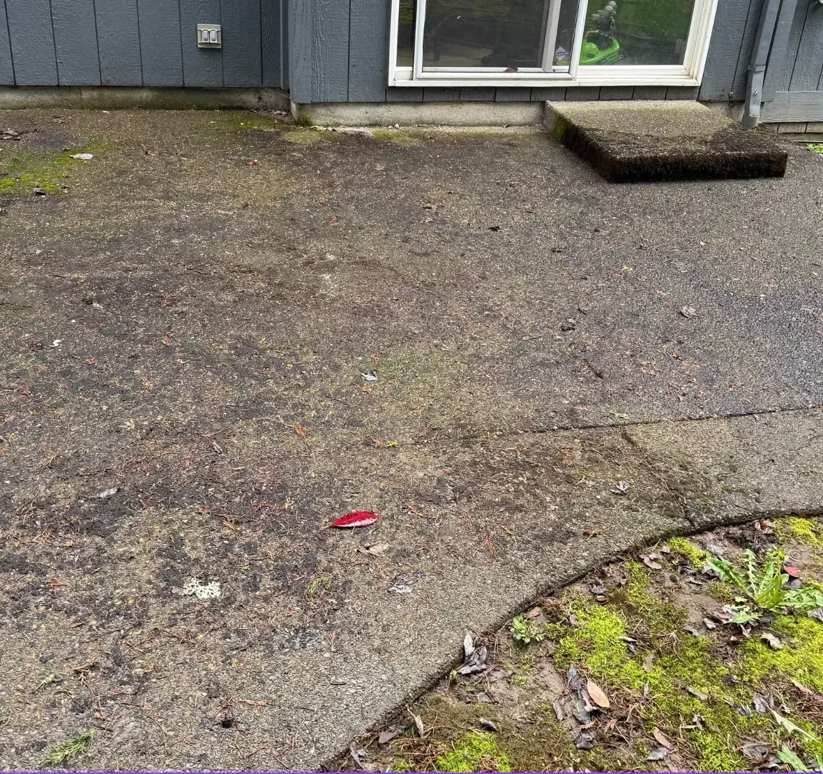 An algae covered patio in Beaverton, OR before pressure washing services